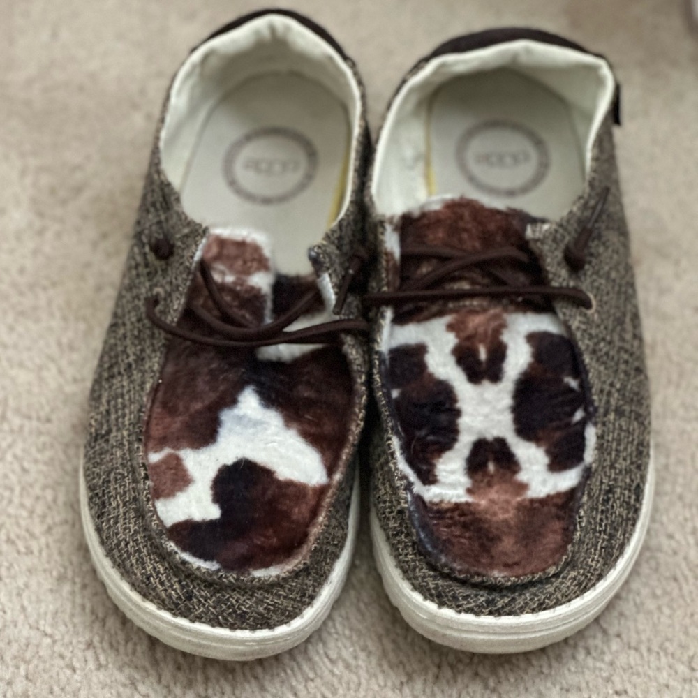 Brown and White  Cow Print Hey Dudes